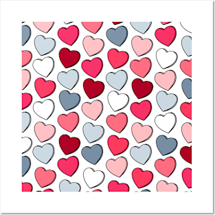 Love heart pattern pink &amp; grey Posters and Art